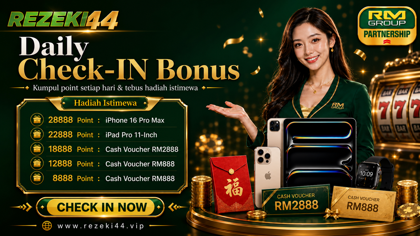 Banner daily check-in bonus REZEKI44