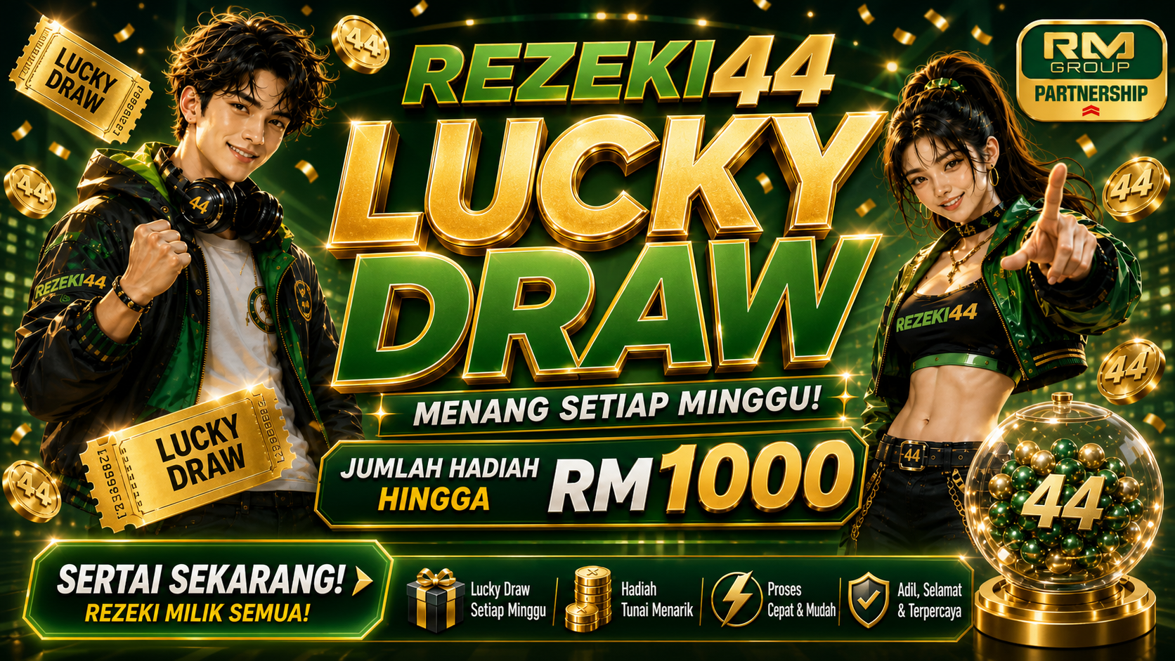 Banner Lucky Draw REZEKI44 hadiah hingga RM1000